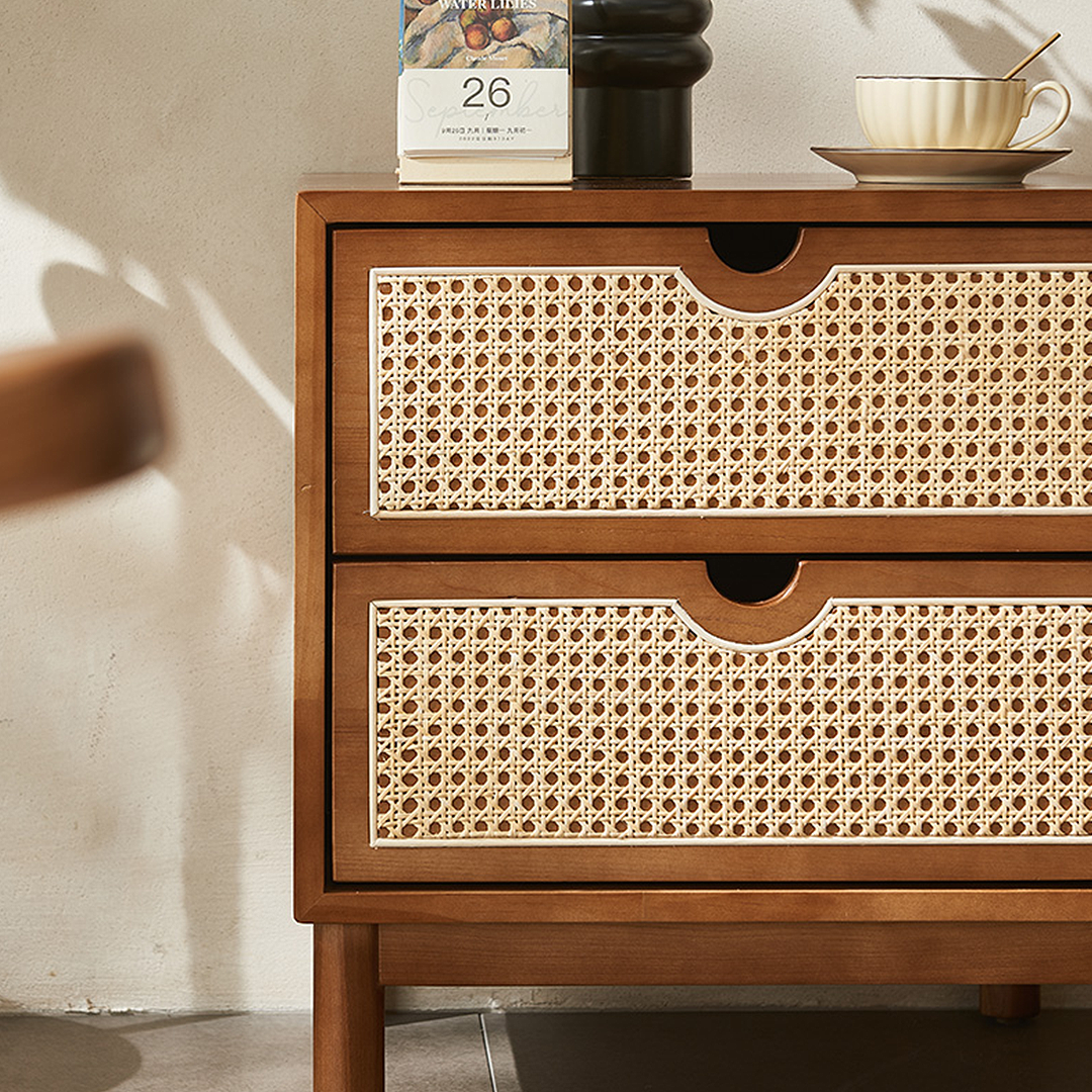 Kogi Bedside Table Solid Wood, Rattan-Weilai Concept