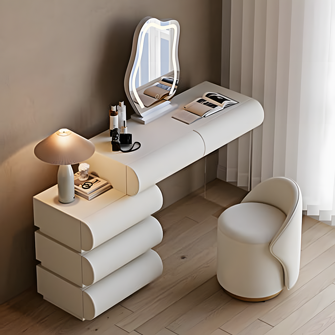 Penelope Dressing Table And Stool, With LED Mirror, Cream-Weilai Concept