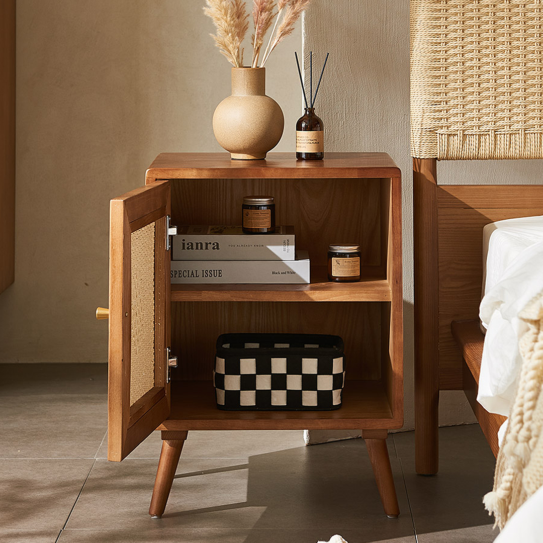 Himba Rattan Bedside Table, Solid Wood-Weilai Concept