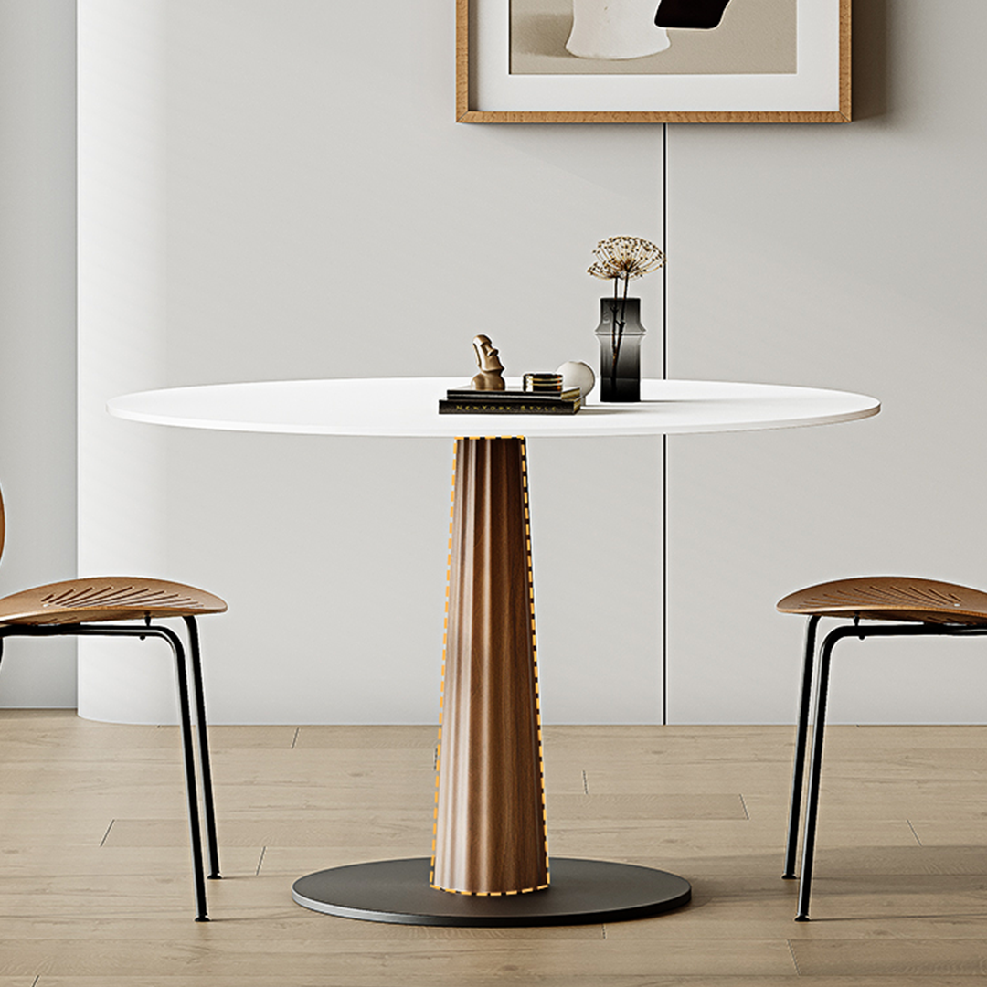 Anderson Small Round Dining Table Set, Sintered Stone & Solid Wood-Weilai Concept