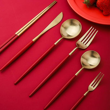 6 Piece Cutlery Set, Red | Weilai Concept