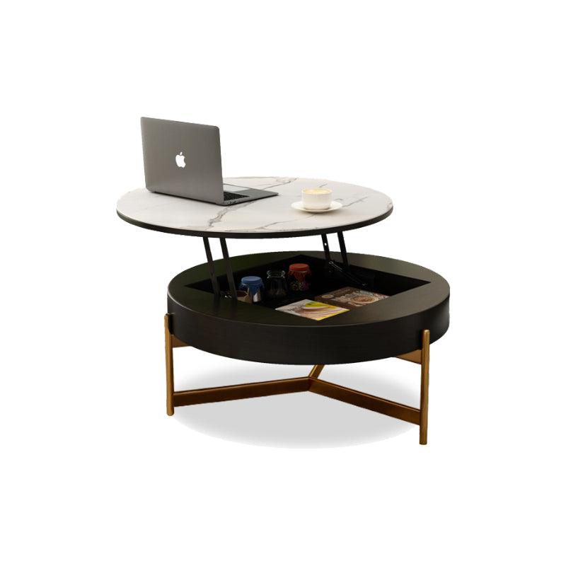 Josiah Round Lift-Top Coffee Table With 3 Small Benches, Linen | Weilai Concept