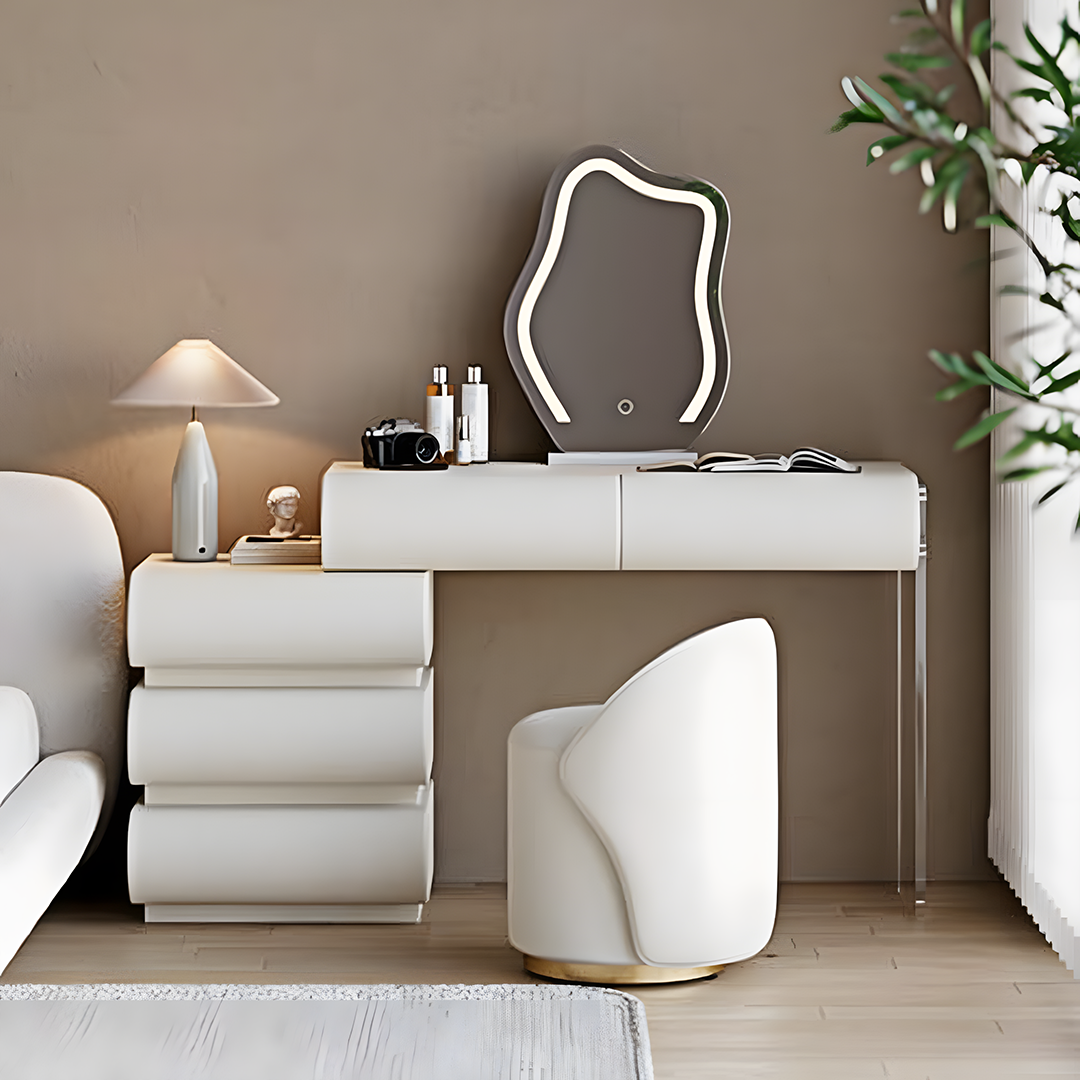 Penelope Dressing Table And Stool, With LED Mirror, Cream-Weilai Concept