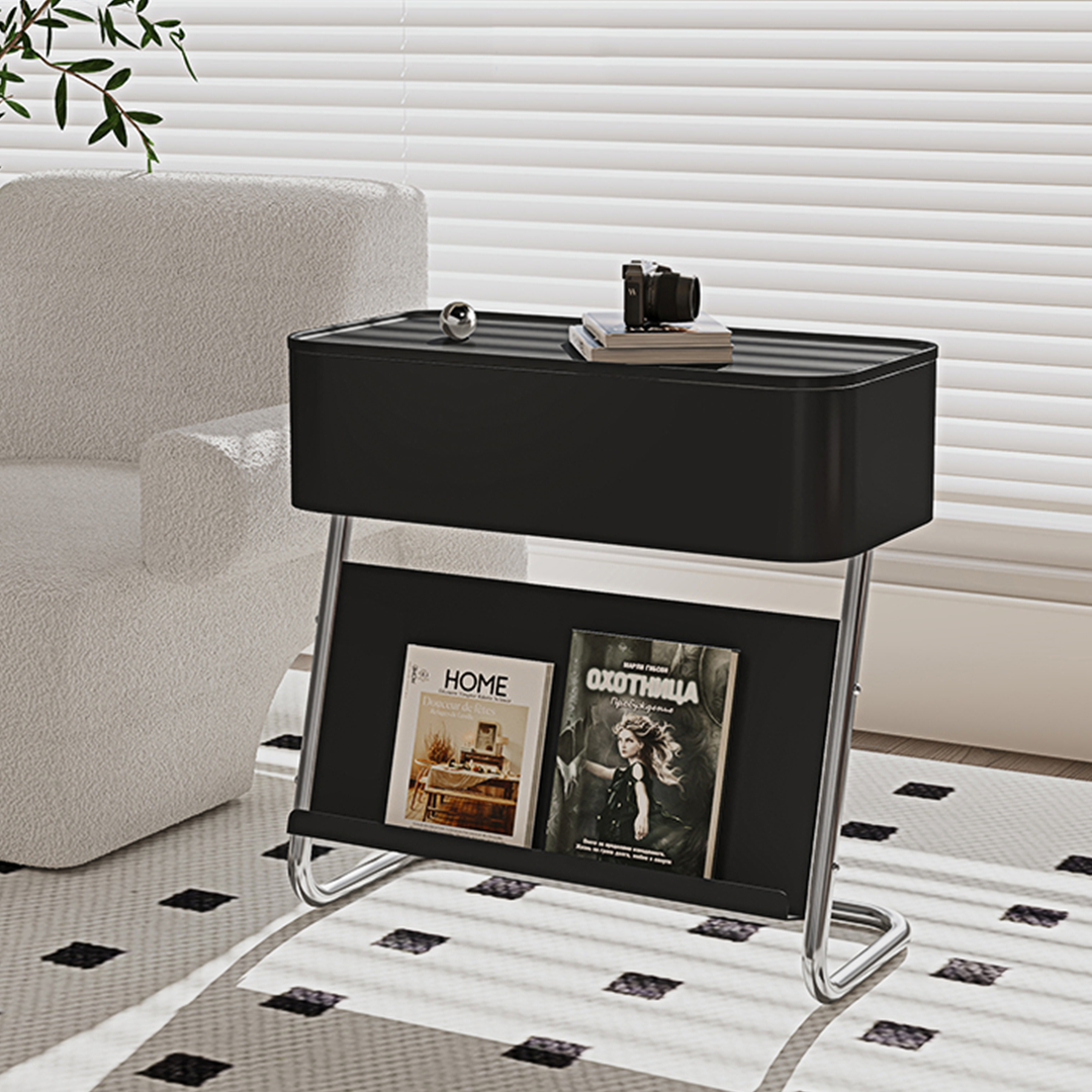 Nikolas Side Table With Storage, Black-Weilai Concept