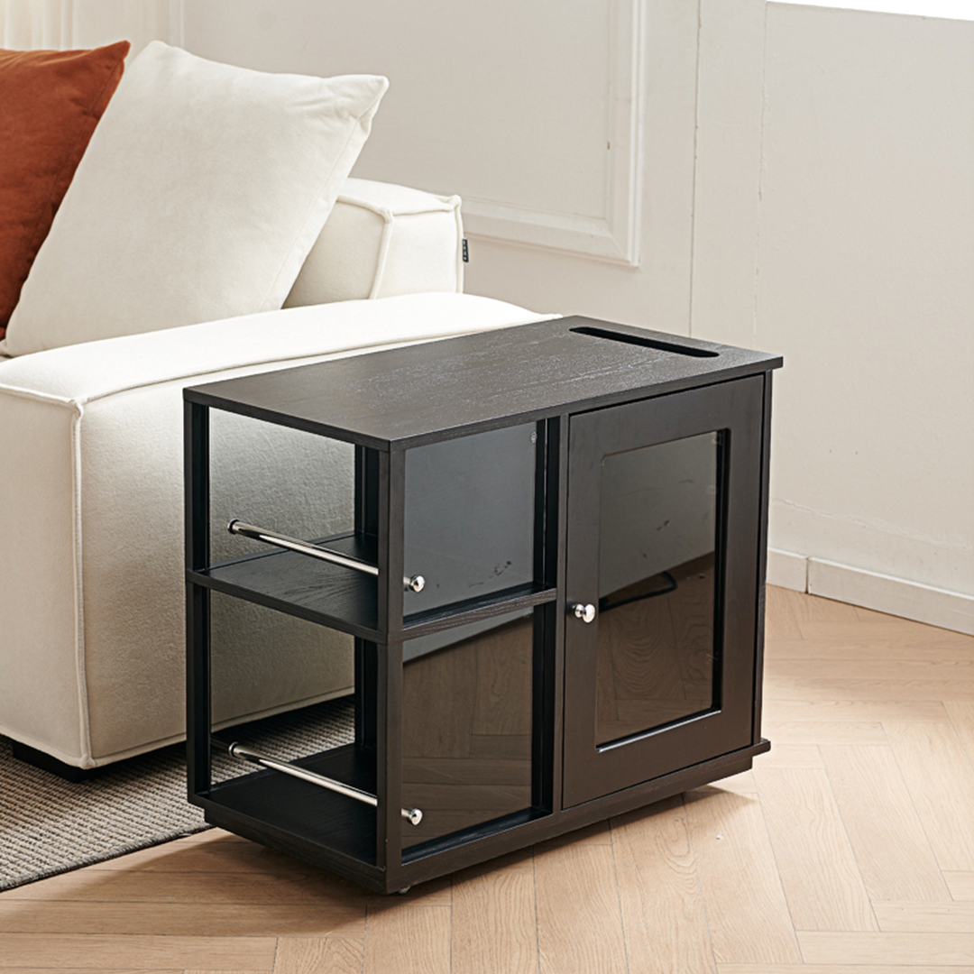 Aglaea Side Table With Storage, Black-Weilai Concept