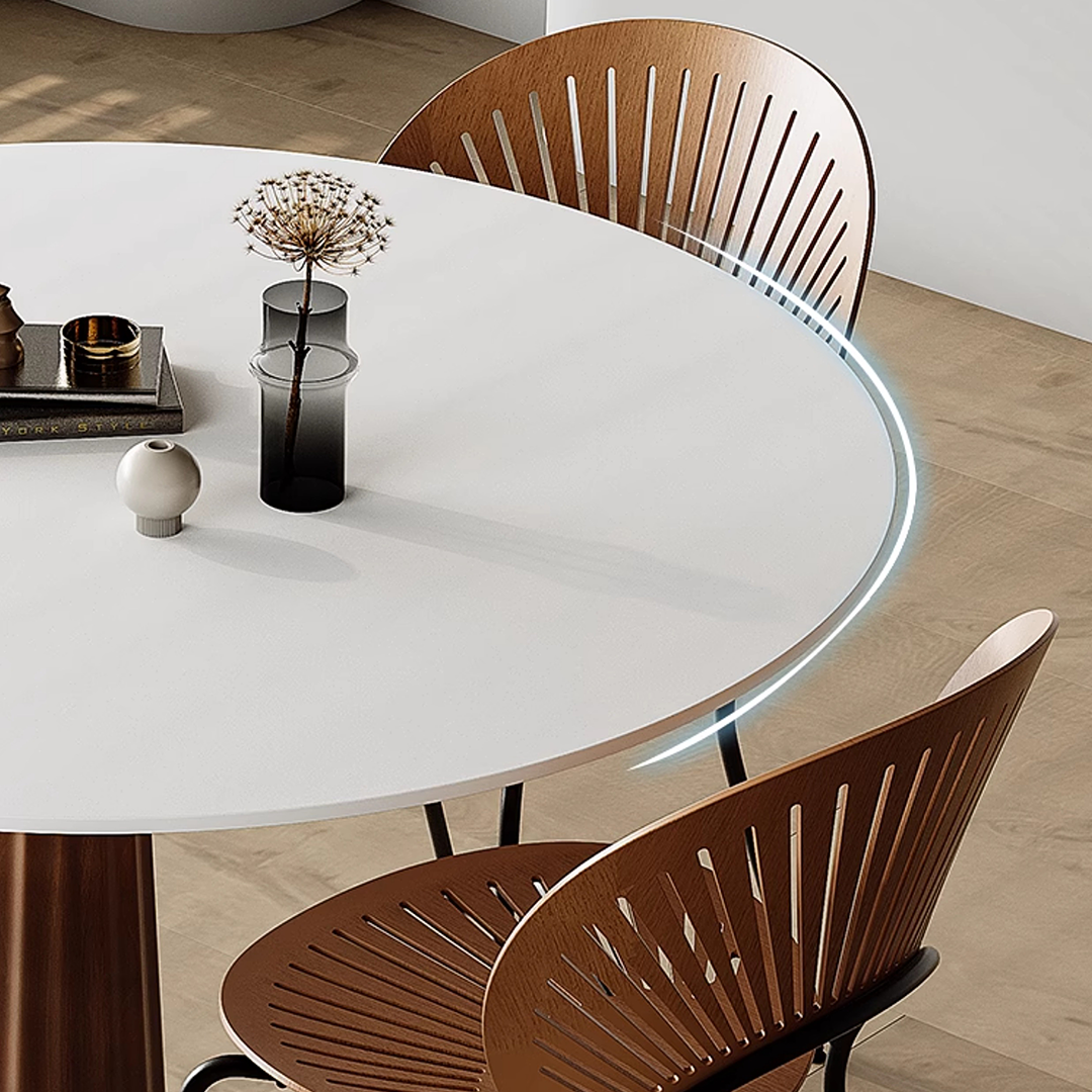 Anderson Small Round Dining Table Set, Sintered Stone & Solid Wood-Weilai Concept