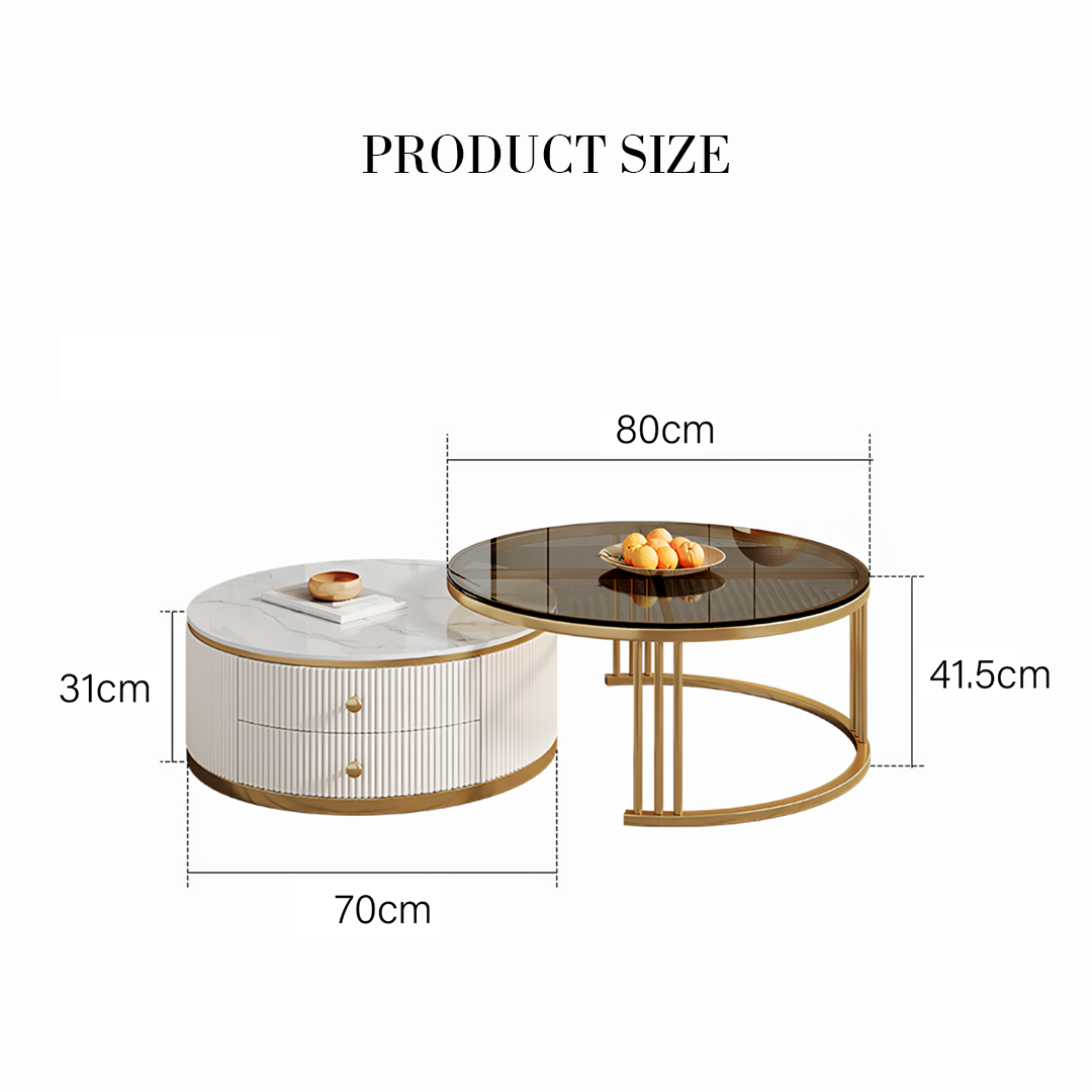 Berlinda Nesting Coffee Table Set, White & Gold