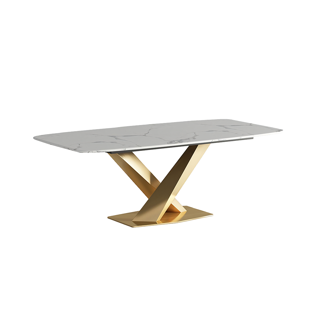 LUCI Dining Table, Marble And Gold Metal