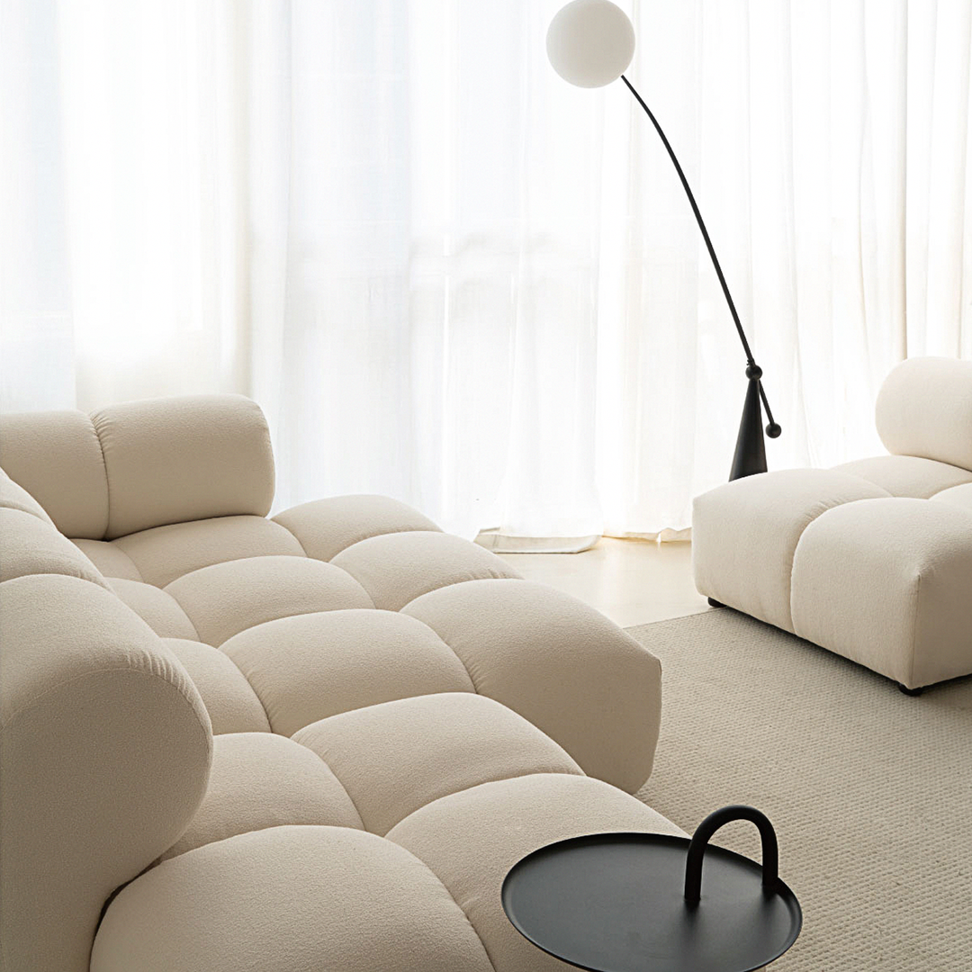 Lysander Velvet Module Three Seater Sofa, White-Weilai Concept