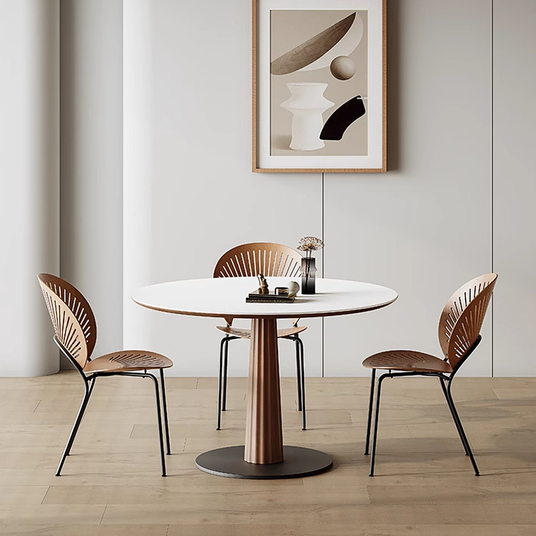 Anderson Small Round Dining Table Set, Sintered Stone & Solid Wood-Weilai Concept