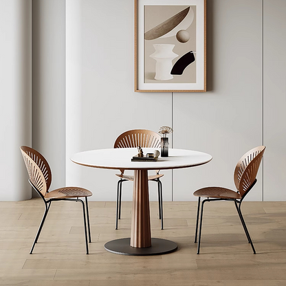 Anderson Small Round Dining Table Set, Sintered Stone & Solid Wood-Weilai Concept