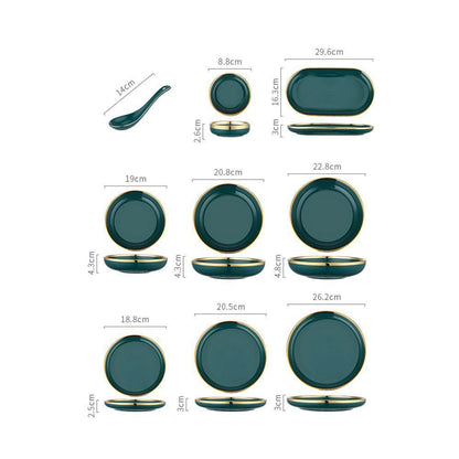 9 Piece Dinner Set, Green And Gold | Weilai Concept