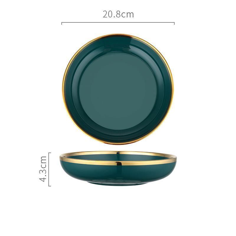 9 Piece Dinner Set, Green And Gold | Weilai Concept