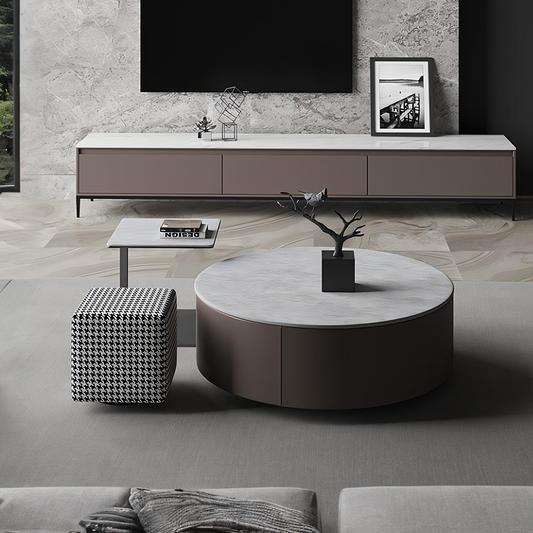 Alvis Coffee Table Set With Stool, Sintered Stone