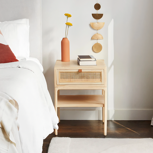 Cement Bedside Table, Light Oak