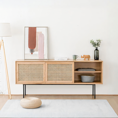 Cement Sideboard / TV Stand, Light Oak