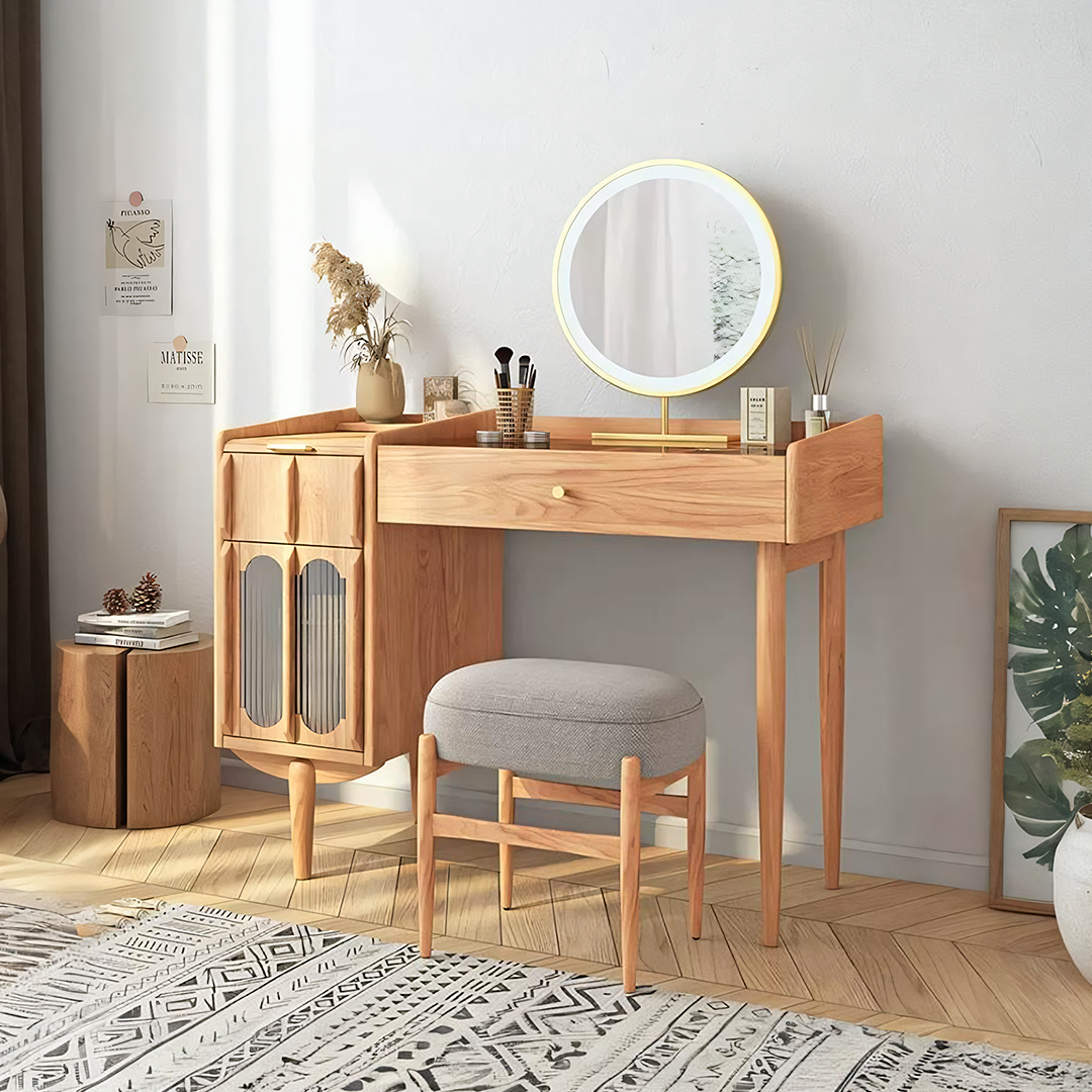 Ebony Dressing Table With Mirror, Wood