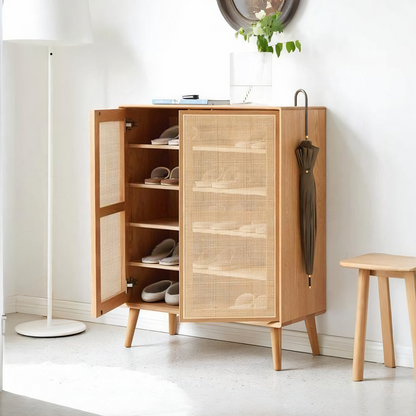 Hans Rattan Shoe Storage Cabinet, Oak