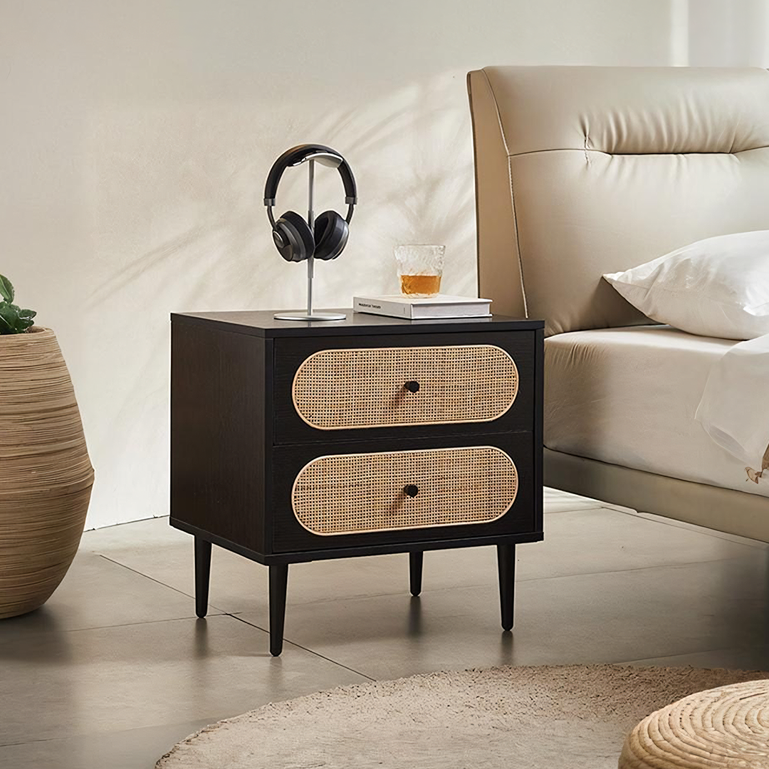 Matthew Bedside Table, Rattan