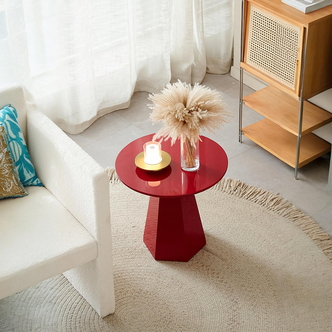 Melpomene Round Side Table, Red