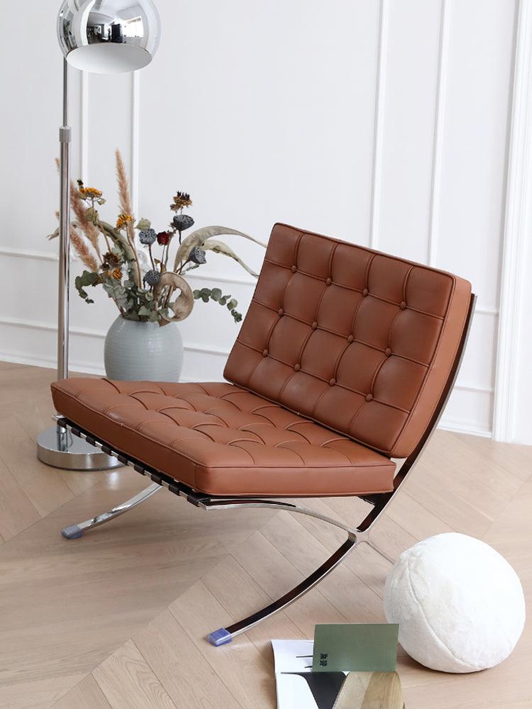 Barcelona Chair And Ottoman, Brown Leather | Weilai Concept