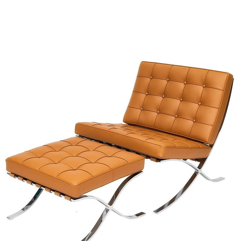 Barcelona Chair And Ottoman, Brown Leather | Weilai Concept