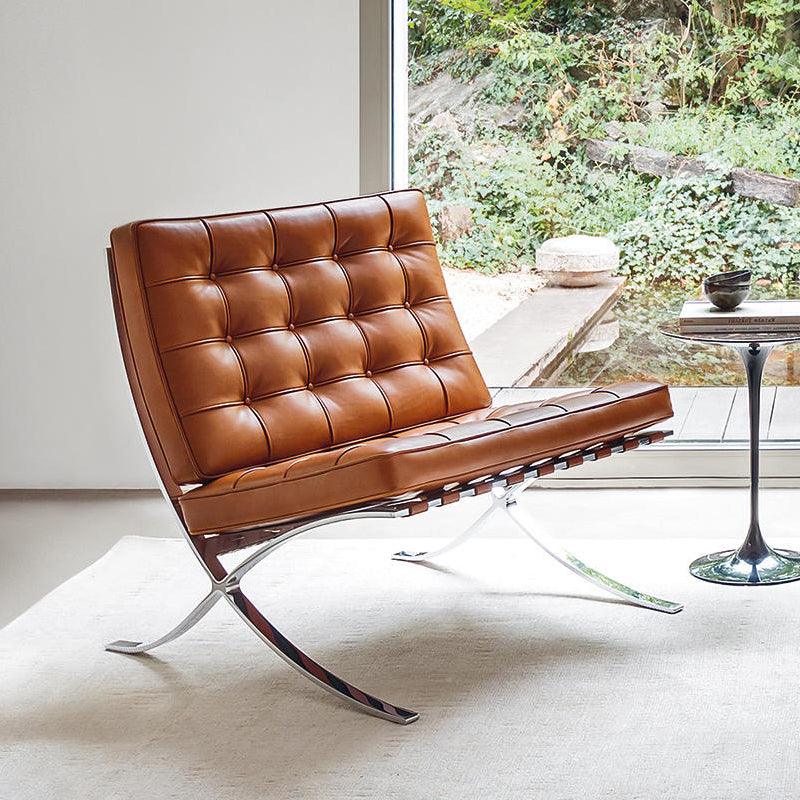 Barcelona Chair And Ottoman, Brown Leather | Weilai Concept