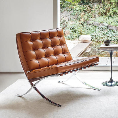 Barcelona Chair And Ottoman, Brown Leather | Weilai Concept