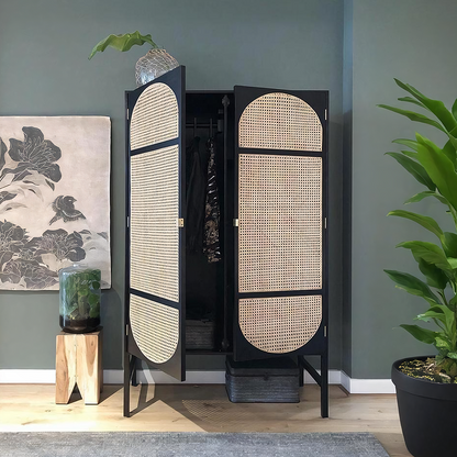 Tandy Black Rattan Wardrobe