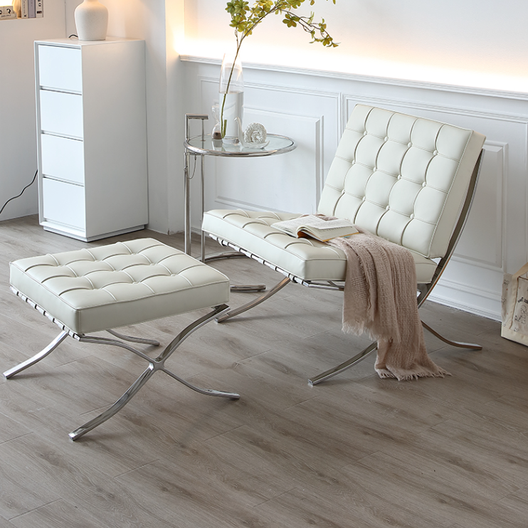 Barcelona Chair And Ottoman, White Leather | Weilai Concept