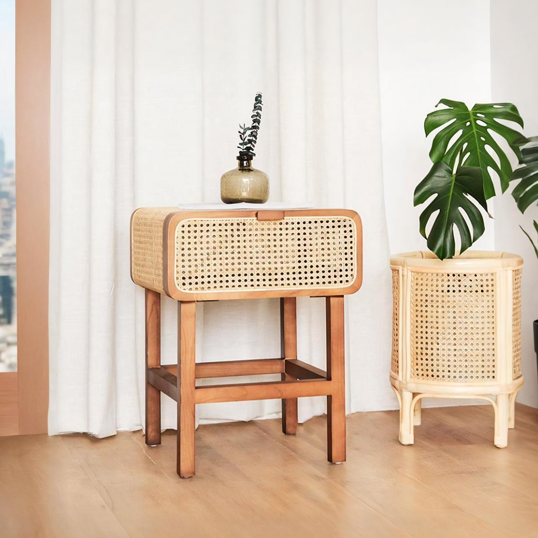 Wren Rattan Side Table, Bedside Table