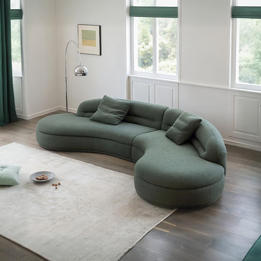 Yannik Curved Three Seater Sofa, Green