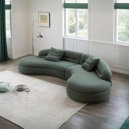 Yannik Curved Three Seater Sofa, Green