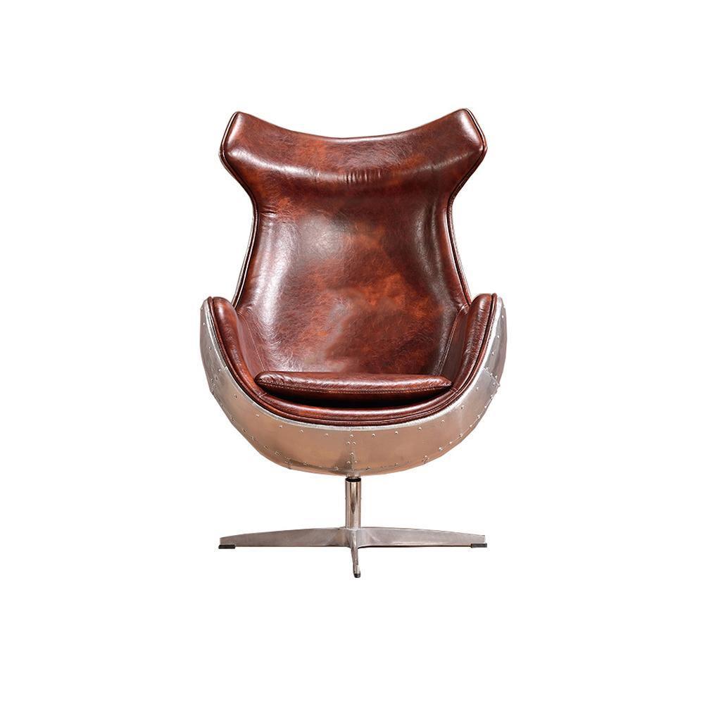 A3 Aviator Egg chair, Brown Leather, Aluminium | Weilai Concept