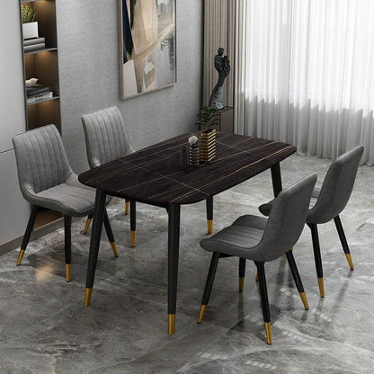 Evelyn Black Dining Table with 4 Brook Grey PU Leather Chairs