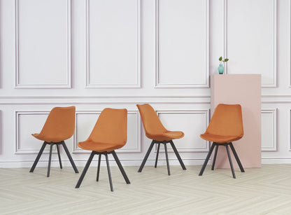 Evelyn Black Dining Table with 4 Orange Velvet Tulip Chairs