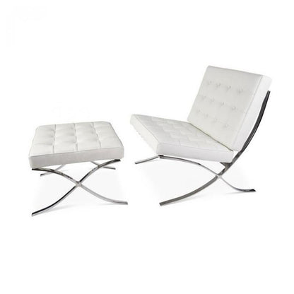 Barcelona Chair And Ottoman, White Leather | Weilai Concept