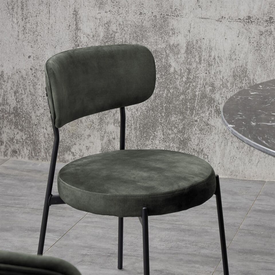 Noah Black Round Marble Table W/ 4 Deep Green Suede Chairs