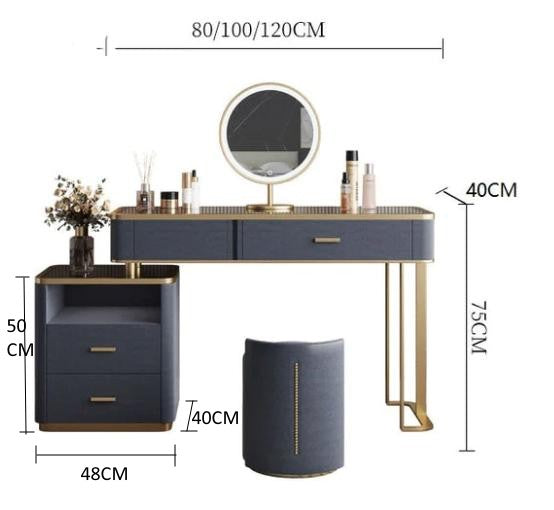 Casey-Lee Dressing Table with Mirror, Builtin Storage Box-Weilai Concept