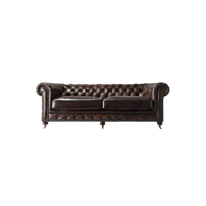 Chesterfield Two Seater Sofa, Drak Brown Real Leather | Weilai Concept