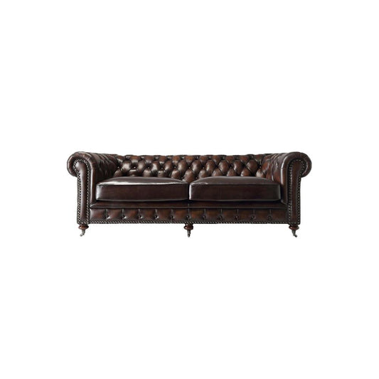 Chesterfield Two Seater Sofa, Drak Brown Real Leather | Weilai Concept