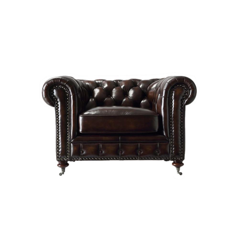 Chesterfield Two Seater Sofa, Drak Brown Real Leather | Weilai Concept