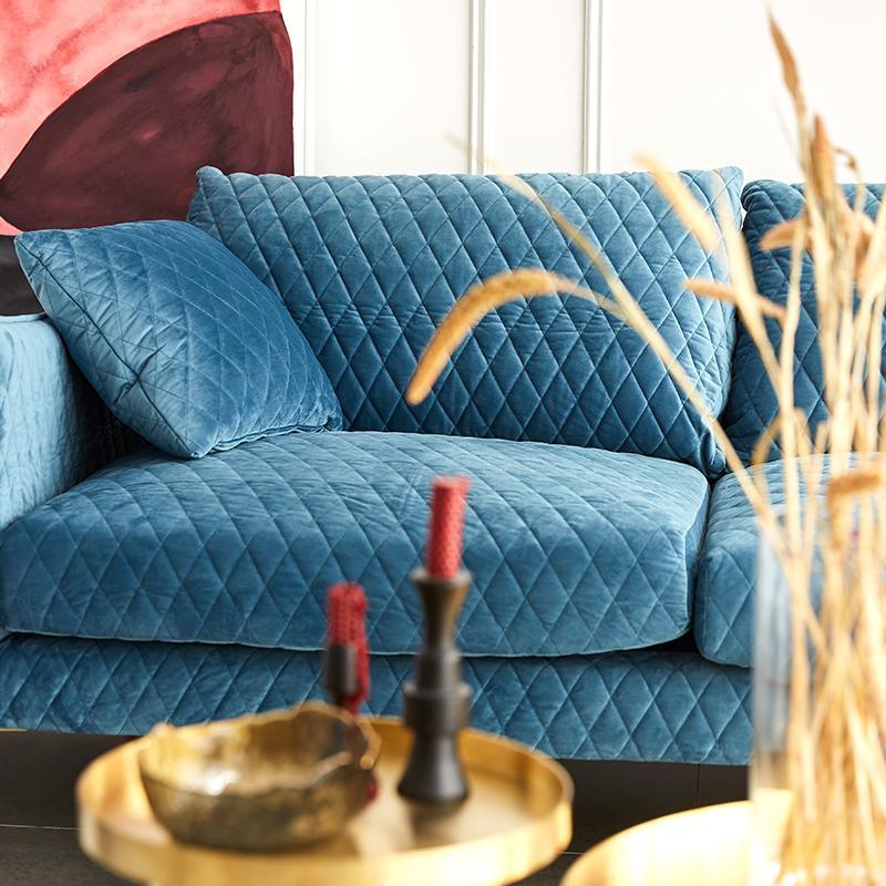 Evesham Three Seater Sofa, Blue Velvet | Weilai Concept