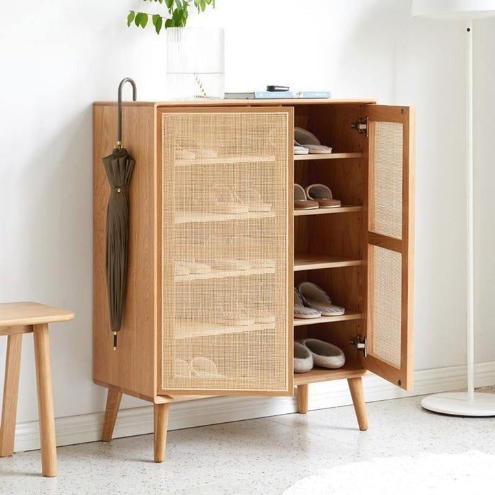 Hans Rattan Shoe Storage Cabinet, Oak | Weilai Concept