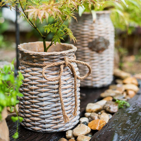 MI37 A Set Of Two Rattan Outdoor Plant Stands | Weilai Concept