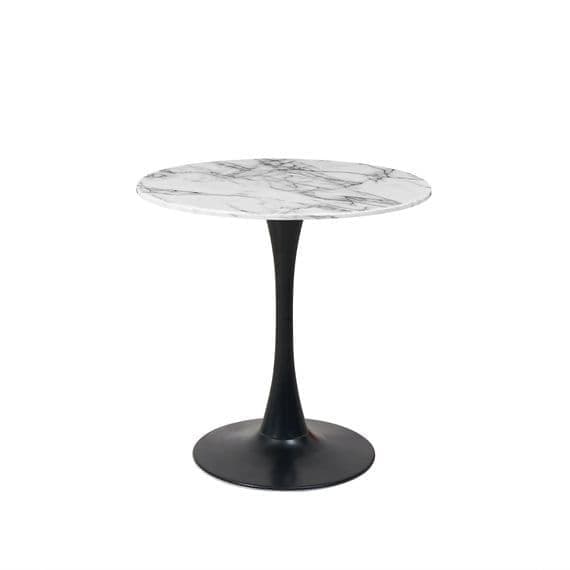 White Round Artificial Marble Dining Table with Black Base