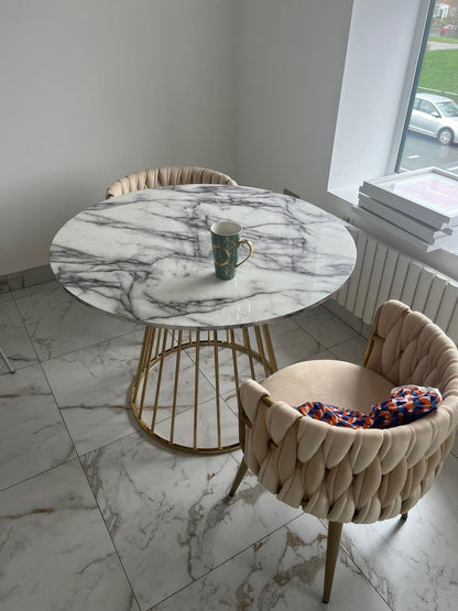 New  White Liverpool Marble Table with Golden Chrome Legs - 100 cm