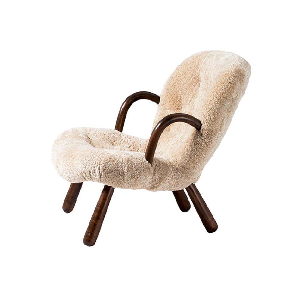 Classic Sheepskin Clam Armchair, Wood Armrest | Weilai Concept