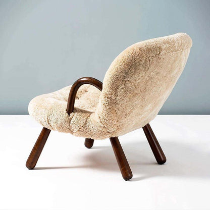 Classic Sheepskin Clam Armchair, Wood Armrest | Weilai Concept