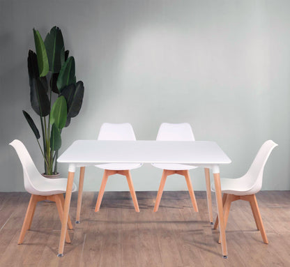 White Rectangular Dining Table with 4 PU Padded Tulip Chairs